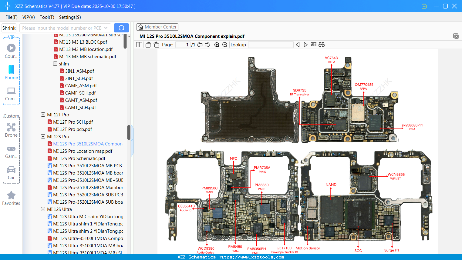 Xiaomi MI 12S Pro 3510L2SMOA Component Explain